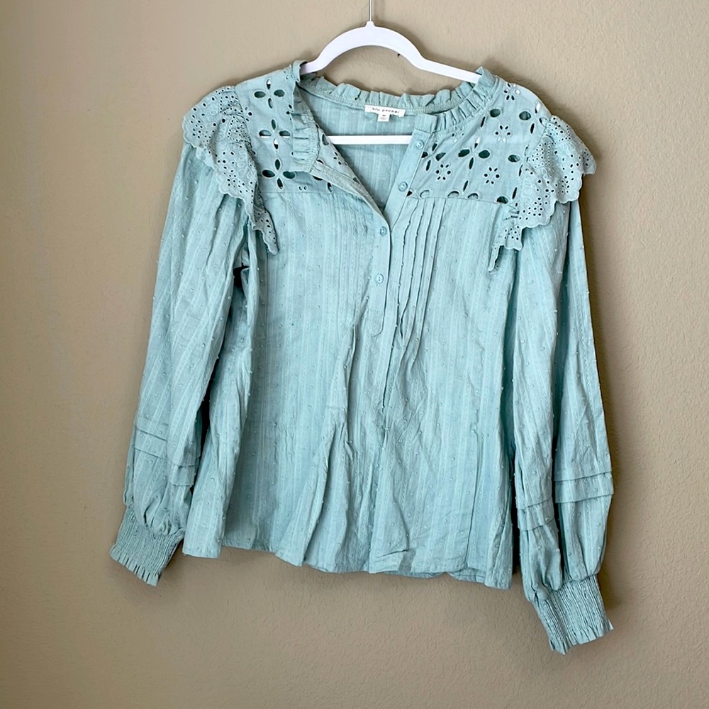 Ruffle, eyelet, long sleeve blouse